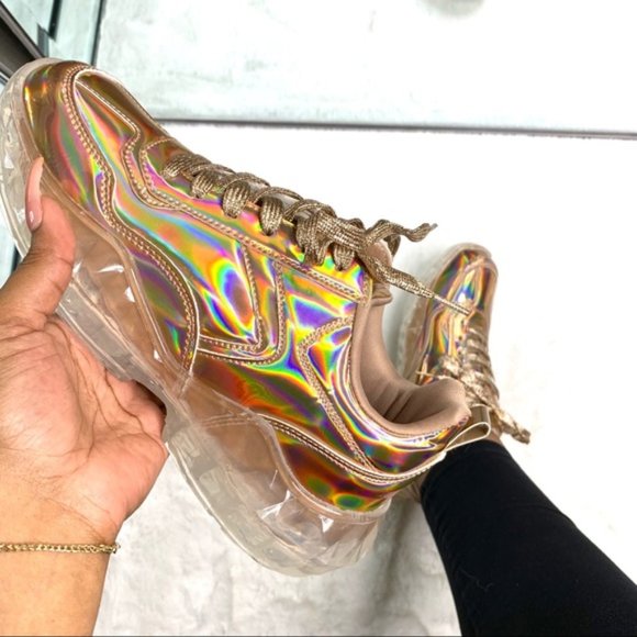Rose Gold Holographic Fashion Sneakers - Picture 7 of 8